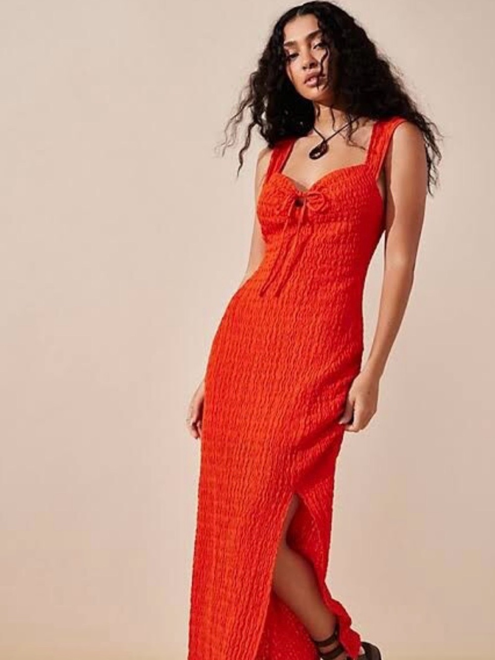Free People Beach Eleni Dress Red Textured Dress with Front Slit